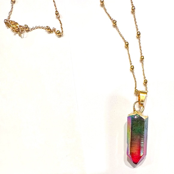 Necklace Rainbow Aura Quartz Crystal Pendant Charm Jewelry - Picture 2 of 5